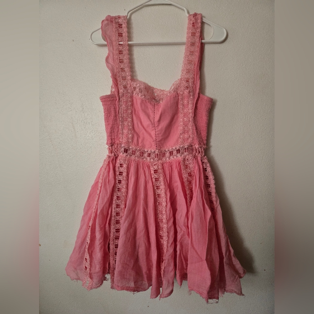 Free People Verona Lace Crochet Cotton Mini Dress Summer Holiday Party Beach L